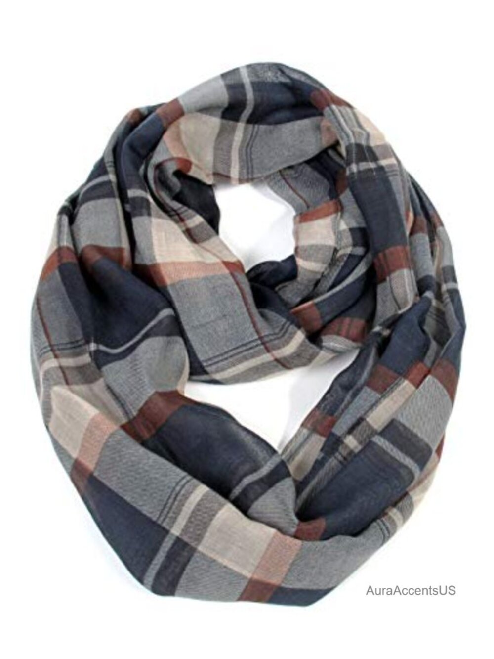 Tartan Plaid Infinity Scarf - Lightweight Polyester Loop Scarf